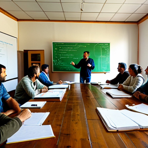 Home 14 Cooperative Meeting**
"A bright and airy meeting room in Granada, Spain, during a cooperative meeting of ecological farmers. The farmers, all fully clothed in modest, everyday attire, are engaged in a lively discussion around a large wooden table. Sunlight streams through the windows, illuminating the faces of the participants. A whiteboard displays charts and diagrams related to crop yields and marketing strategies. The atmosphere is collaborative and democratic. safe for work, appropriate content, fully clothed, professional, perfect anatomy, correct proportions, natural pose, well-formed hands, proper finger count, natural body proportions, high resolution, professional photography."
**