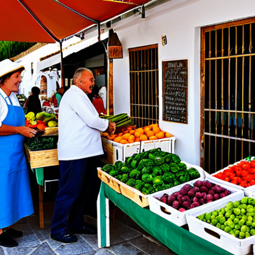 Home 7 Cooperative Farmers Market**
"A vibrant farmers market scene in Andalusia, Spain. Several stalls overflowing with colorful, locally grown fruits and vegetables. Farmers, fully clothed in appropriate, traditional clothing, are interacting with happy customers. Focus on fresh produce and friendly atmosphere. Backdrop of whitewashed village buildings. Safe for work, appropriate content, fully clothed, professional, family-friendly, perfect anatomy, correct proportions, natural pose, well-formed hands, proper finger count, natural body proportions, high quality, professional photography."
**