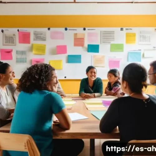 Home 32 협동조합의 인적 자원 관리 방법 - A warm and inclusive cooperative meeting room in a Latin American community center, featuring divers...