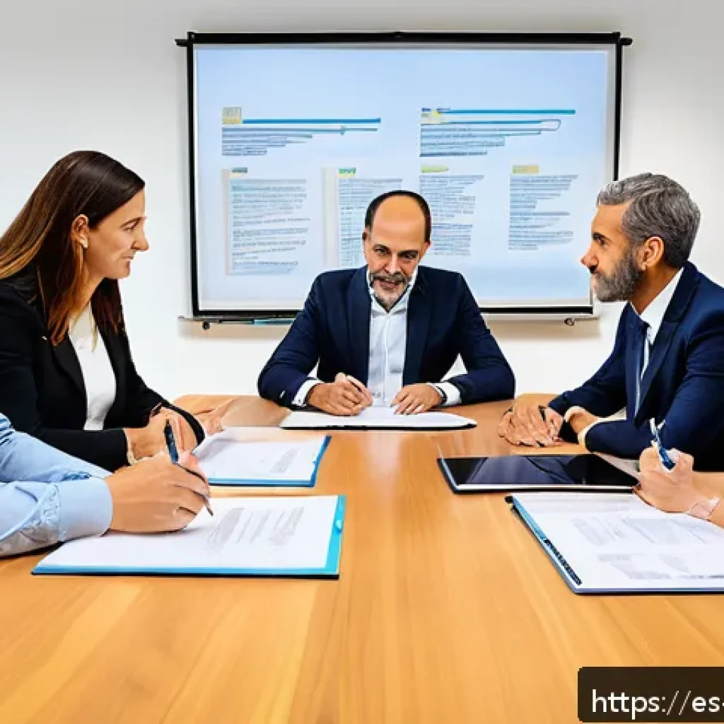 협동조합 창업 시 필요한 자료 및 리소스 - A detailed and professional scene of a diverse group of cooperative members in a modern meeting room...